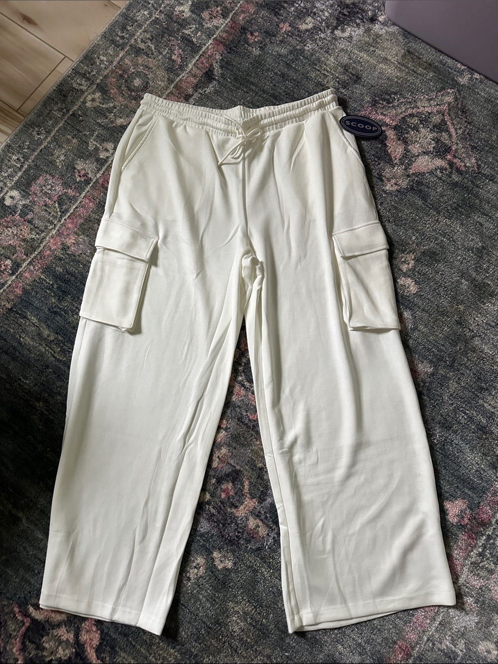 Scoop Cream Scuba Cargo Trousers for Women XXL NWT Cozy Lounge Fall Soft Fabric
